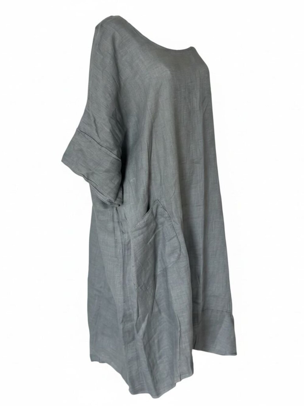 Greek Linen Cocoon Dress – Slate Gray – One Size - Picture 4 of 7